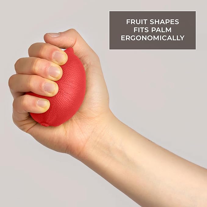 Hand Therapy Fruit Squish Ball Pair - Stress Balls for Adults, Stress Ball, Squishy Ball, Stress Balls, Squeeze Ball, Hand Therapy Ball, Fidget Ball - Strawberry