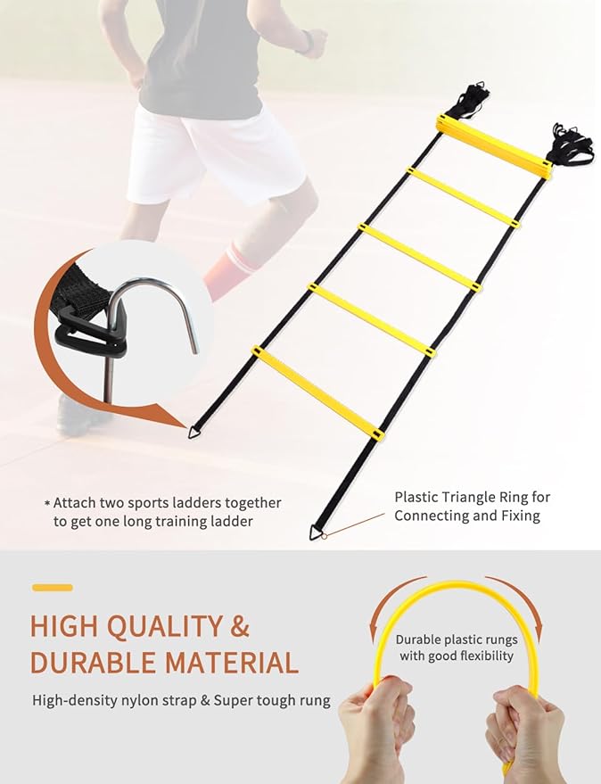 GHB Agility Ladder Speed Training Ladder Workout Ladder 6 or 10 Cones 12 Rung 20ft with