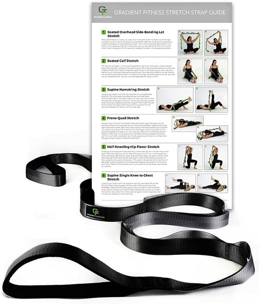 Gradient Fitness Stretching Strap for Physical Therapy, 12 Multi-Loop Stretch Strap 1.5" W x 8' L, Neoprene Handles, Physical Therapy Equipment, Yoga Straps for Stretching, Leg Stretcher