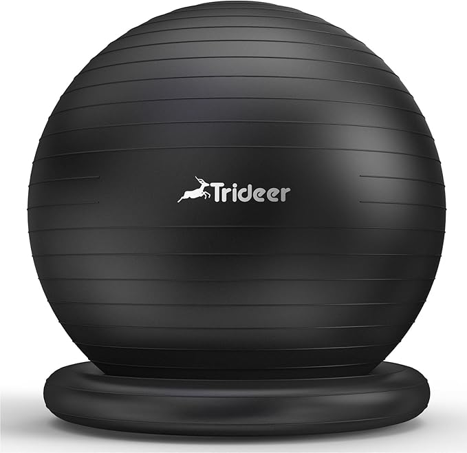 Trideer Ball Chair Yoga Ball Chair Exercise Ball Chair with Base for Home Office Desk, Stability Ball & Fitness Ball Seat to Relieve Back Pain, Home Gym Workout Ball for Abs, Pregnancy Ball with Pump