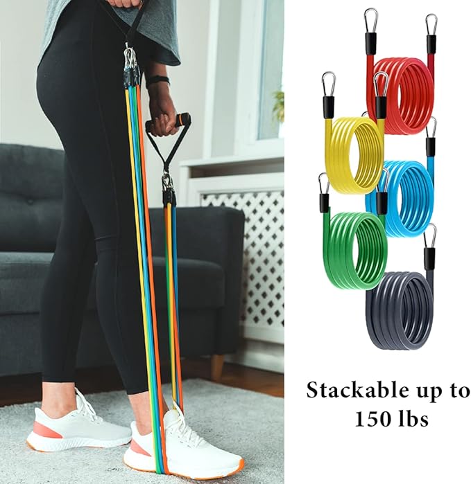 Home Spirit, 12 Minute Toning Gym Resistance Band, Workout Bands, Fitness Bands and Elastic Band Set, Gym Accessories for Women and Men, Stackable up to 150lbs Strength Training Equipment for Home Gym