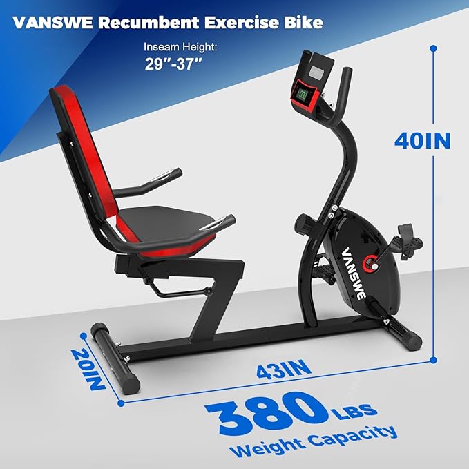 VANSWE Recumbent Exercise Bike for Adults Seniors - Recumbent Bikes for Home with Magnetic Resistance, Bluetooth and App Connectivity, Pulse Sensor