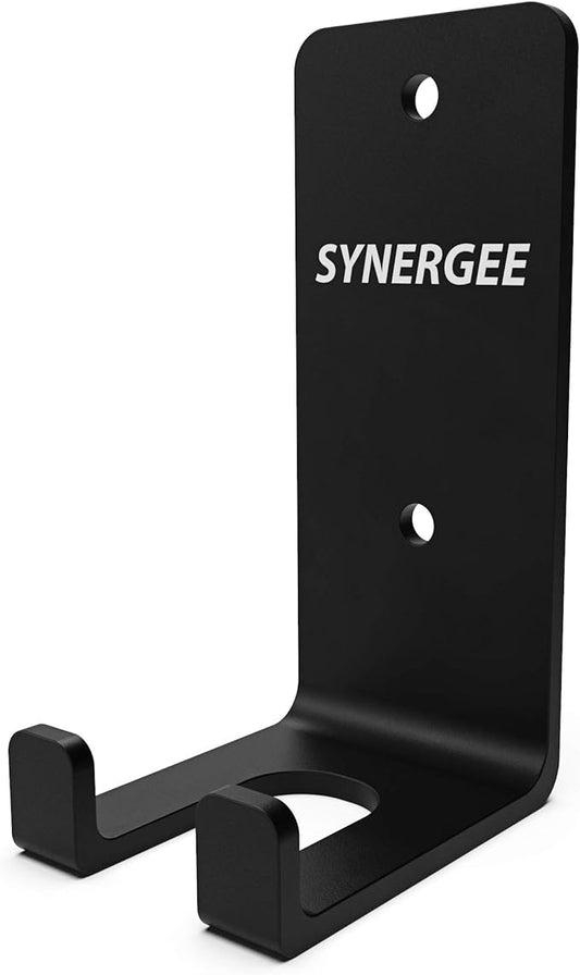 Synergee 1, 2 or 5 Barbell Holder. Vertical Hanging Barbell Rack. Holds Bars, Curl Bars, Hex Bars, Tricep Bars. Excellent Compact, Vertical Storage. Organization for Home, Commercial, Garage Gyms.