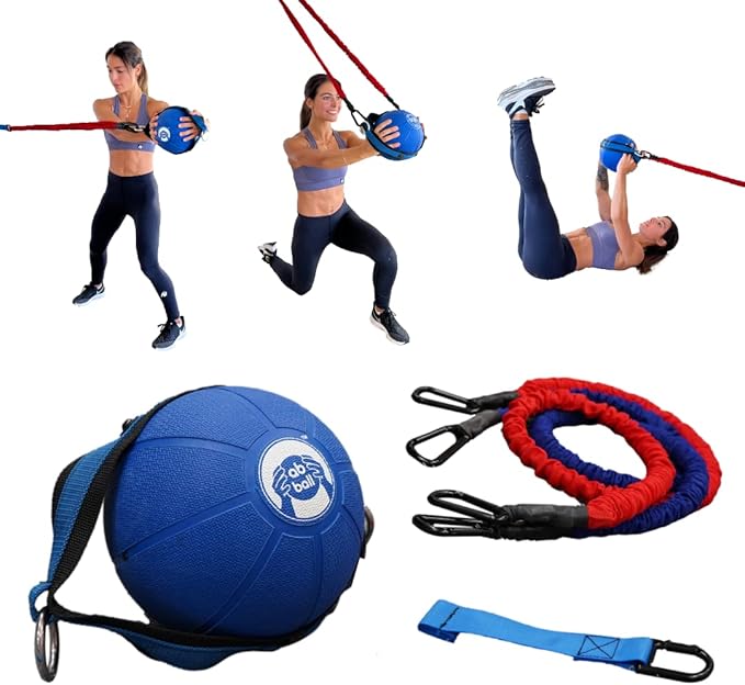 The Ab Ball - 3-in-1 Medicine Ball Training System with Patented Hand Straps, Resistance Bands, Door Hangar, Ab Functional and Sports Training