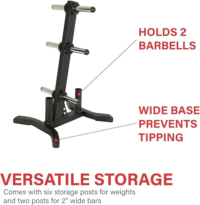 Fitness Reality X-Class Olympic Weight Tree - Heavy-Duty Bumper Plate Rack for Home Gym - Chrome Storage Posts - Includes 2 Barbell Holders - 1,000 Lb. Capacity