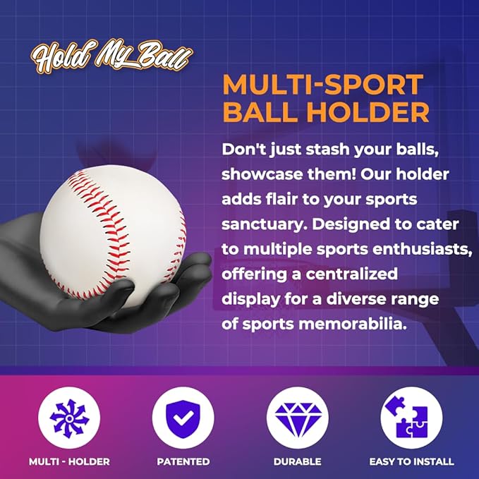 Wall-Mounted Ball Holder - Stylish Sculptured Hand Display Rack for Sports Ball Collections - Baseball, Cricket, Tennis, Golf Balls- Clutter-Free Room Decor and Memorabilia Showcase