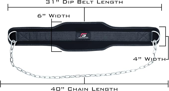 Sports Factory- Pull Ups Training Weightlifting Powerlifting Bodybuilding Workouts with our Dip Belt with Chain 36 Inches Heavy Duty Steel Lifting Chain Comfortable Dipping Belt With Neoprene Back Support