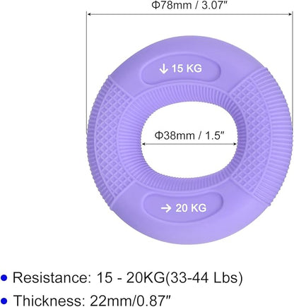 uxcell Hand Grip Strength Trainer, 3" 15-20 KG(33-44 Lbs) Silicone Rings Finger Forearms Exercise Grip Squeezer for Athletes Workout, Rock Climbing, Purple