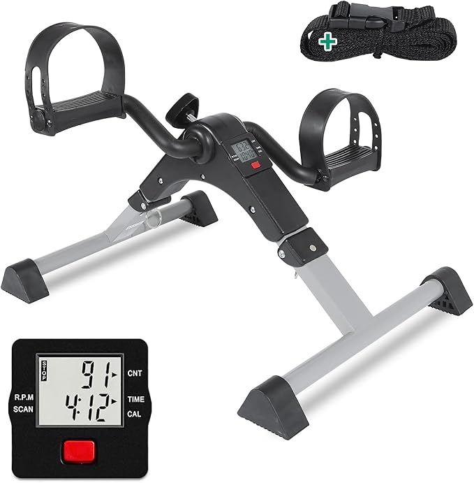 VIVIJASON Pedal Exerciser - Folding Portable Exercise Peddler - Under Desk Mini Exercise Bike for Arm/Leg Workout - Adjustable Fitness Rehab Equipment for Elderly Seniors with LCD Display