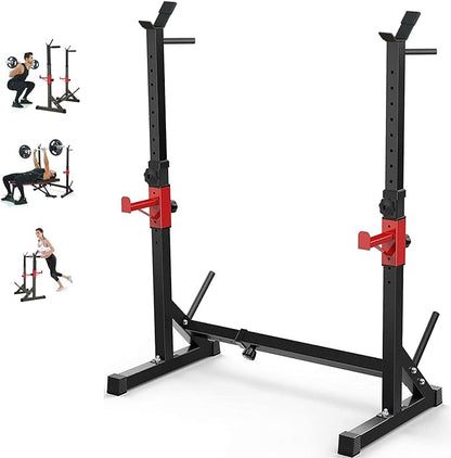 BESTHLS Adjustable Squat Rack Stand with Barbell Rack, Weight Plate Holder, J Hooks,Dip Bar Station for Bench Press Strength Training Max Load 550LBS Suitable for Gym and Home Fitness