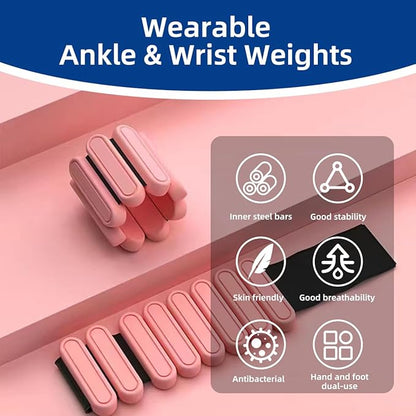 GLEAP Wearable Ankle & Wrist Weights for Women - 2LB Silicone Pilates Bracelet Weights Set of 2(1LB Each), Adjustable Arm & Leg Weights for Pilates, Yoga, Walking, Gym, Dance