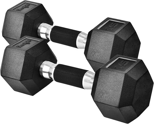 Yes4All 5-30 LBS Pair Rubber Encased Exercise & Fitness Hex Dumbbell, Hand Weight With Anti-Slip For Strength Training