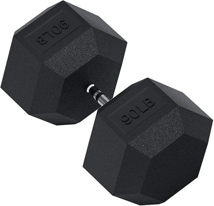 THUNDERBAY Rubber Coated Cast Iron Hex Dumbbell Weights(in Pairs or Singles)