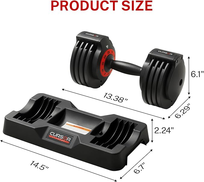 CURSOR FITNESS Full Cast Iron 5-IN-1 Quick Adjustable Dumbbells, 25 LB, 55 LB Dumbbell, Home Weight Strength Training