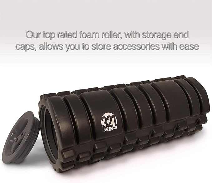 321 STRONG 5 in 1 Foam Roller Set Includes Hollow Core Massage Roller with End Caps, Muscle Roller Stick, Stretching Strap, Double Lacrosse Peanut, Spikey Plantar Fasciitis Ball, All in Giftable Box