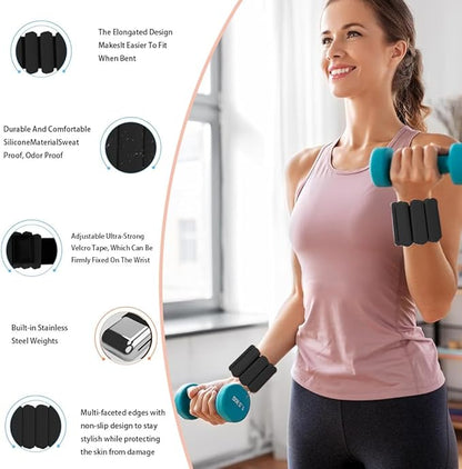 Ankle Weights Set of 2(1Lbs Each), Wrist Weights for Women and Men, Adjustable Silicone Weighted Bracelet, Arm Weights for Women, Leg Weights, Wearable Wrist and Ankle Weight for Yoga, Pilates, Cardio