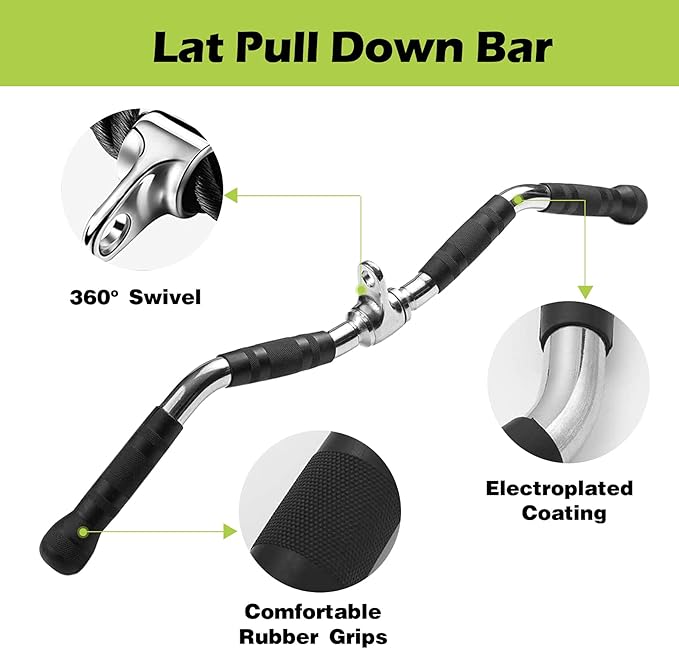 6 Pieces Cable Machine Accessories Set - LAT Bar Cable Machine Attachment, Double D Handle, V-Shaped Bar, Tricep Rope, Rotating Straight Bar & Ankle Straps, for Arm Strength Workout Training