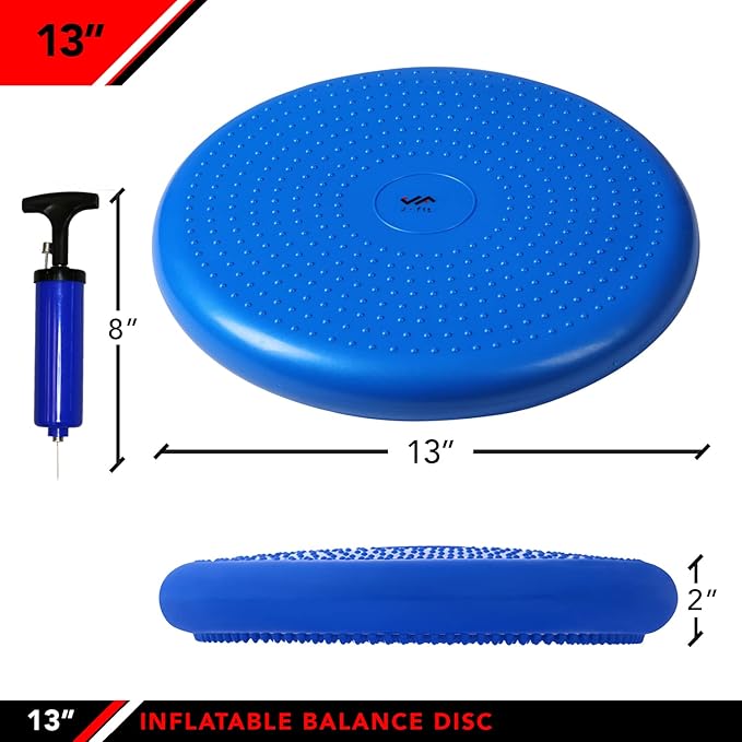 JFIT Inflatable Balance Disc - 13" or 26" Large Wobble Cushion Trainer - Durable Exercise Balance Pad for Coordination, Stability, and Core - Home, Gym, and Pet Training