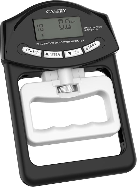 CAMRY Digital Hand Dynamometer Grip Strength Measurement Meter 198Lbs / 90Kgs Auto Capturing Electronic Hand Grip Power