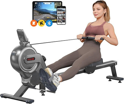 Dripex Rowing Machines for Home, Rowing Machine Max 350 LBS, Magnetic Rower with 16 Levels of Workout Resistance, Durable Slide Rail, Bluetooth App Supported, LCD Monitor, Row Machine for Gym Exercise