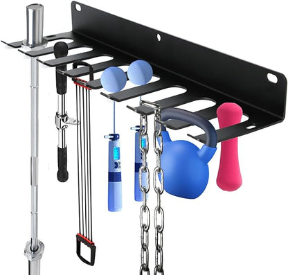 Aolamegs Home Gym Storage Rack-Heavy-duty 9 Hook Fitness Equipment Storage And Organization Workout Gear Wall Mount Hanger,Home Gym Accessories For Barbell,Kettlebells,Gym Bands,Ropes,Chains,Dumbbells