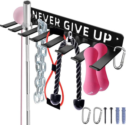 Home Gym Accessories Organization Storage Rack Equipment For Home 8 Hook Wall Hanger Display Gear Barbells Resistance Bands Jump Ropes Lifting Belt Hanger Accessories Hardware Included