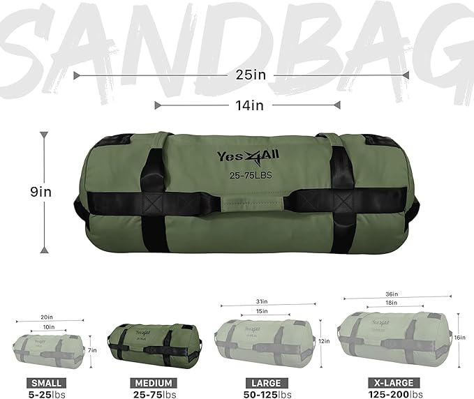 Yes4All Sandbags for Working Out, Adjustable Sand Bags for Weight Training with Handles, Multiple Colors & Sizes 5-200lbs