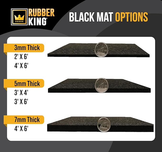 Rubber King Multi-Purpose Exercise Mat - 100% Recycled Thick Rubber Mat for Home Gym Flooring, Non-Slip, Low-Odor Durable Workout Mat for Indoor/Outdoor, Shoe-Friendly