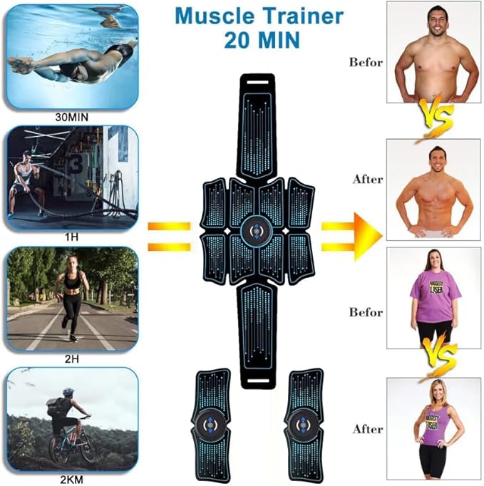 Ab Stimulator, Ab Machine, EMS Muscle Stimulator Toner, Abs Stimulator, Abdominal Belt Fitness Portable Ab Stimulator, All-in-one MHD TENS Portable Fitness Workout Equipment for Men and Women