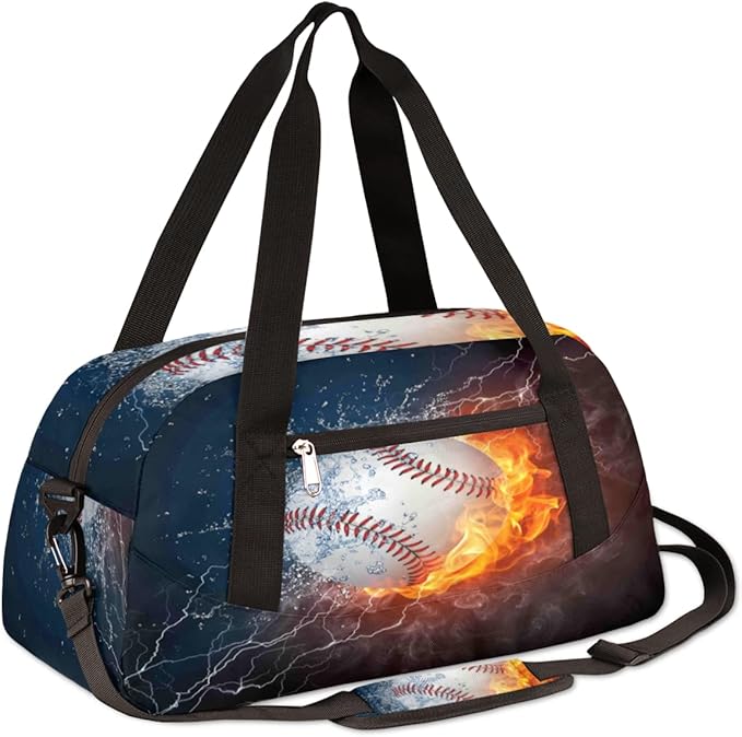 Sport Baseball In Fire Water Gym Bag for Women Men, Small Travel Duffel Bag for Sports Getaway Overnight Bag Lightweight Weekender Bags Workout Bag Dance Bag for Boys Girls Kids Teens