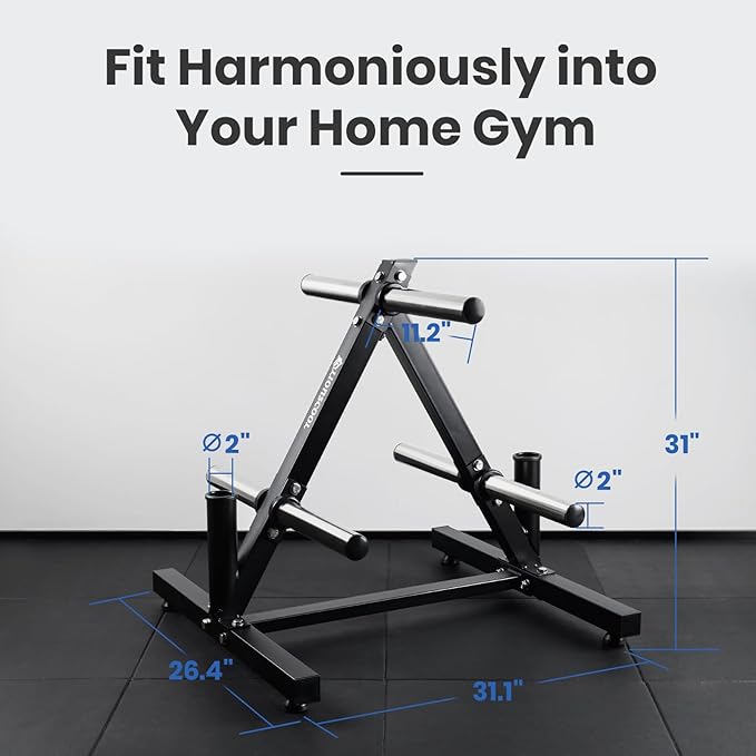 LIONSCOOL 2-Inch Olympic Weight Plate Tree and 2 Barbell Holders, Bumper Plate Storage Rack with Optional Wheels, 650LBS/1000LBS Weight Capacity Available