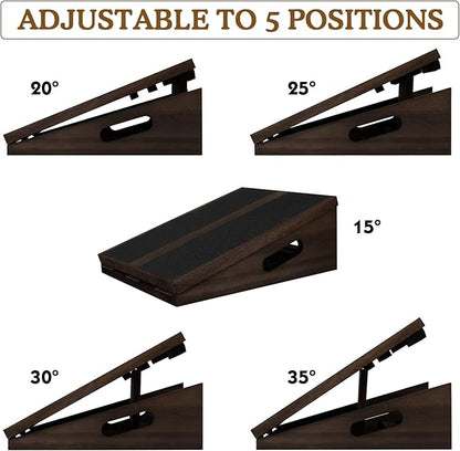 Professional Slant Board Calf Stretcher: Adjustable Incline Stretch Squat Wedge, Posture Board Wooden Physical Therapy Equipment, Non Slip Achilles Stretcher with Extra Side Handle - Walnut Color