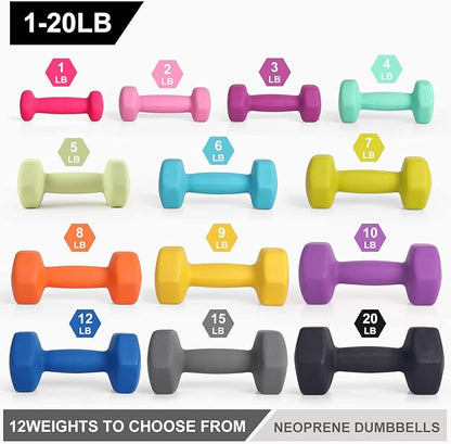 LIONSCOOL Set of 2 Neoprene Coated Dumbbell Hand Weights, Anti-Slip and Anti-Roll Hex Dumbbells in Pair for Strength Training, Resistance Training