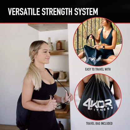 Resistance Cord Strength System, with Interchangeable Handles, Protective Nylon Sleeves, Foot Straps, Anchor Straps, and Carrying Bag. Perfect for Dynamic Warmups, Crossfit, and Rehab - Black Deluxe Edition