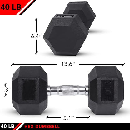 JFIT Rubber Hex Dumbbells - 8 Size Options - Hex Shaped Heads Prevent Rolling and Injury - Ergonomic Hand Weights for Exercise, Muscle, Strength and Weight Training