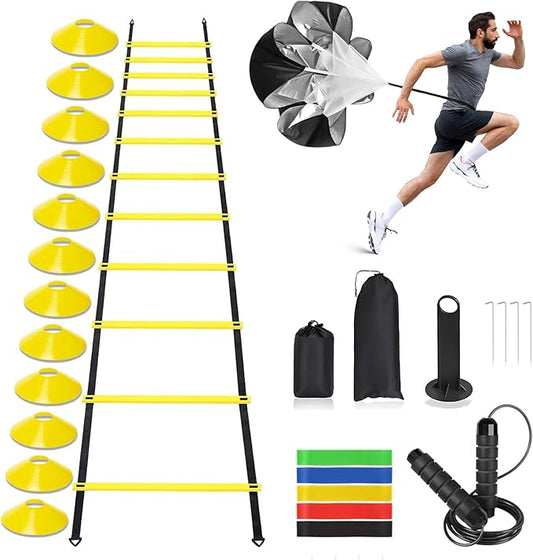 Agility Ladder, Speed Training Equipment Set, 20ft 12-Step 4 Fixed 5 Resistance 12 Football