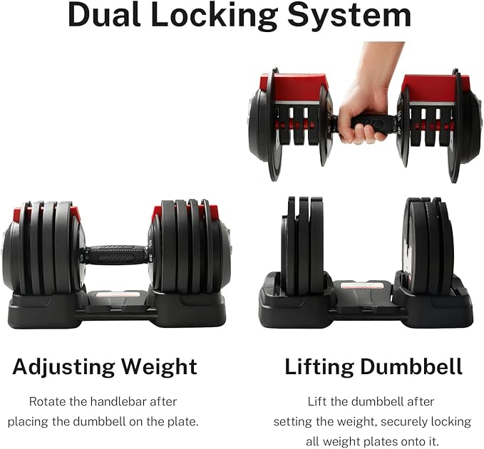 UMAY Fitness 12 Level Adjustable Dumbbells Set,52.5 LB Dumbbells Set,3-IN-1 Set Work As 12 Level Dumbbells/Kettlebells/Barbells,Home Gym Weights