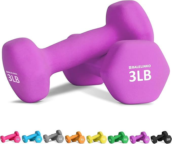 Balelinko Home Gym Equipment Workouts Strength Training Weight Loss Pilates Weights Yoga Sets Weights for Women, Men, Seniors and Youth, 3LB Purple, Pair