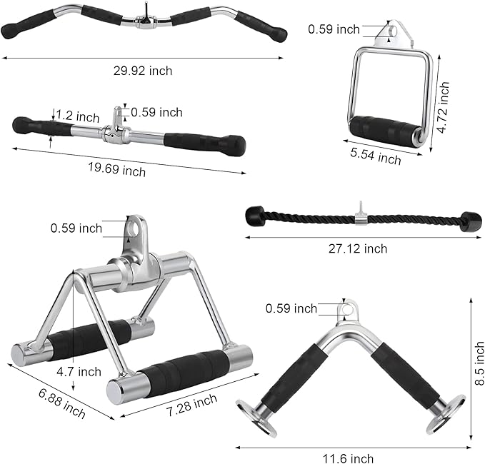 Junkin 19 Pieces LAT Pull Down Bars Cable Machine Attachments for Home Gym Triceps Rope Pull Down Equipment Weight Machine Accessories for Fitness Workout Strength Training