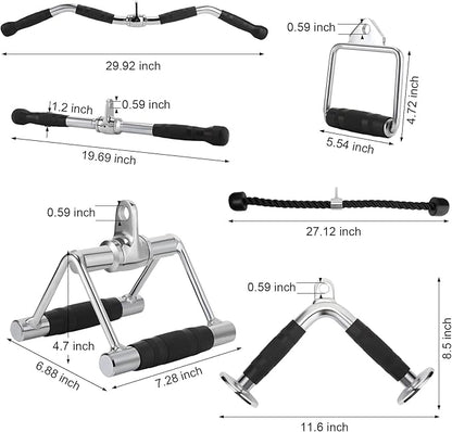 Junkin 19 Pieces LAT Pull Down Bars Cable Machine Attachments for Home Gym Triceps Rope Pull Down Equipment Weight Machine Accessories for Fitness Workout Strength Training