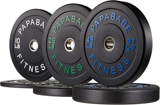 Papababe Bumper Plates, 2 Inch Olympic Weight Plates with Steel Hub Rubber Weights Plates for Weightlifting and Strength Training, Single, Pair & Set