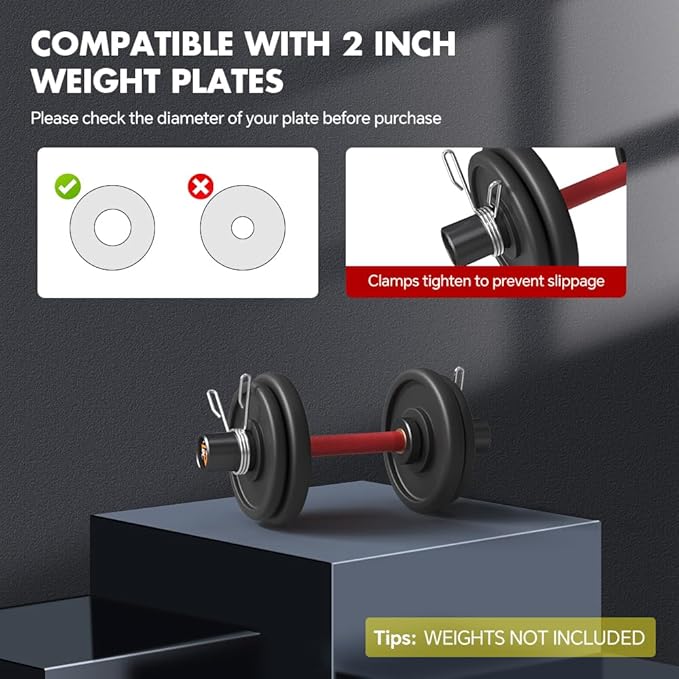 16" Olympic Dumbbell Handles, Pair of Loadable Dumbbell Bar Set for 2 Inch Olympic Weight Plates, Heavy Duty Dumbbell Bar for Home Gym Workout Strength Training, 2 Pair of Spring Collars Included