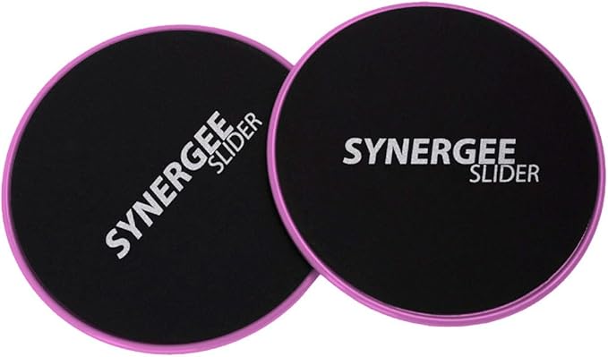 Synergee Core Sliders. Dual Sided Use on Carpet or Hardwood Floors. Abdominal Exercise Equipment