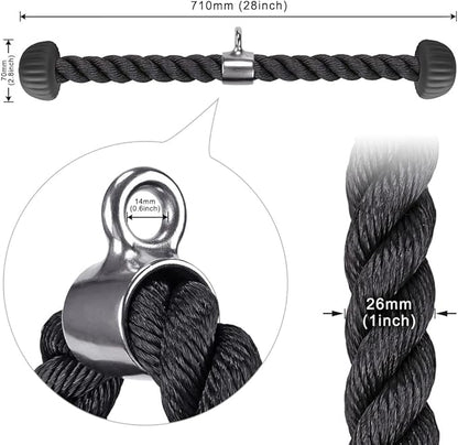 SELEWARE Tricep Rope W/Rubber Ends Cable Machine Attachments 28”/36” Universal