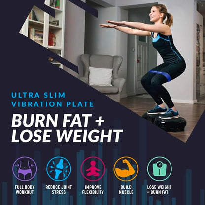 Bluefin Fitness Ultra Slim and Premium 3D Power Vibration Plate - Innovational Vibro Shaper 5 Programs + 180 Levels - Noiseless Home Fitness Bluetooth Speakers Easy Storage Sleek & Compact Design