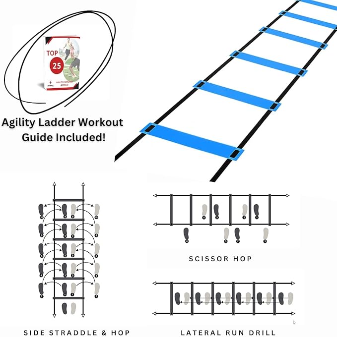 DELUXE EDITION Agility Ladder Training Set - 13 21ft Agility w/13 Disc w/4 Steel