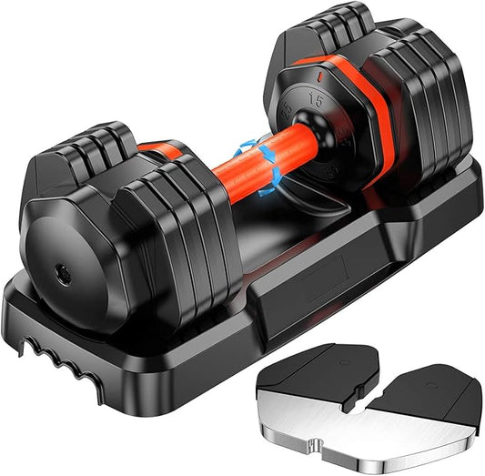 Single Adjustable Dumbbell 55LB, YSSOA Weights Dumbbells Set 15~55lb Increment with Tray and Anti-Slip Handle for Men Women Full Body Workout Exercise & Fitness Strength Training Home Gym