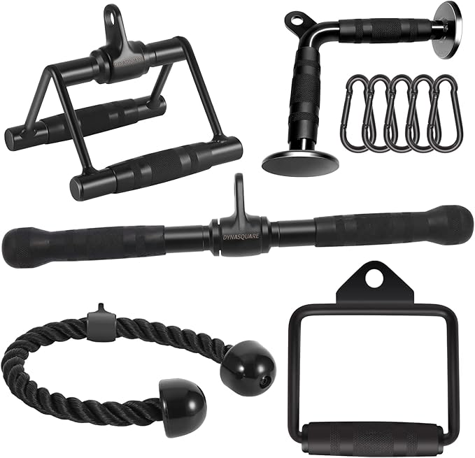 Cable Attachments for Home Gym, Made of Heavy Duty Solid Steel, LAT Pulldown Attachment, Weight Machine Accessories, Straight Pull Down Bar, Tricep Rope, Exercise & Double D Handle