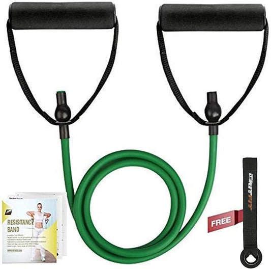 RitFit Single Resistance Exercise Band with Comfortable Handles - Ideal for Physical Therapy, Strength Training, Muscle Toning - Door Anchor and Starter Guide Included