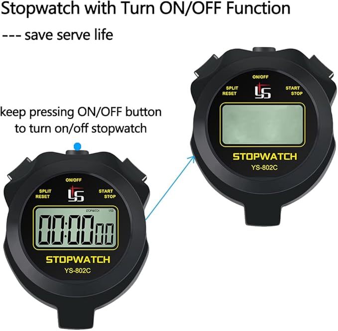 Digital Stopwatch Timer Only Stopwatch with On/Off, No Clock No Date No Countdown Silent Easy Use, Basic Sport Stopwatch for Kids Coaches Running Swimming, Black